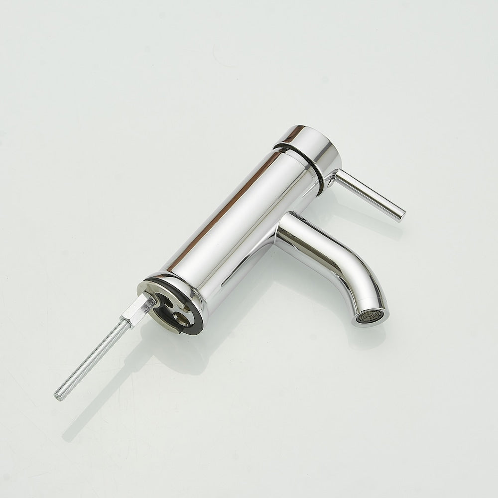 Robinet de salle de bain à poignée unique et trou unique avec bonde escamotable en chrome poli