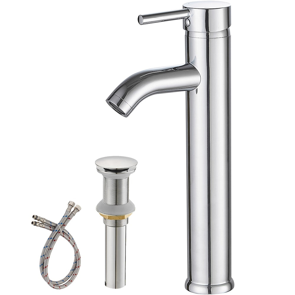 Robinet de lavabo de salle de bains à poignée unique à trou unique avec ensemble de vidange en chrome poli