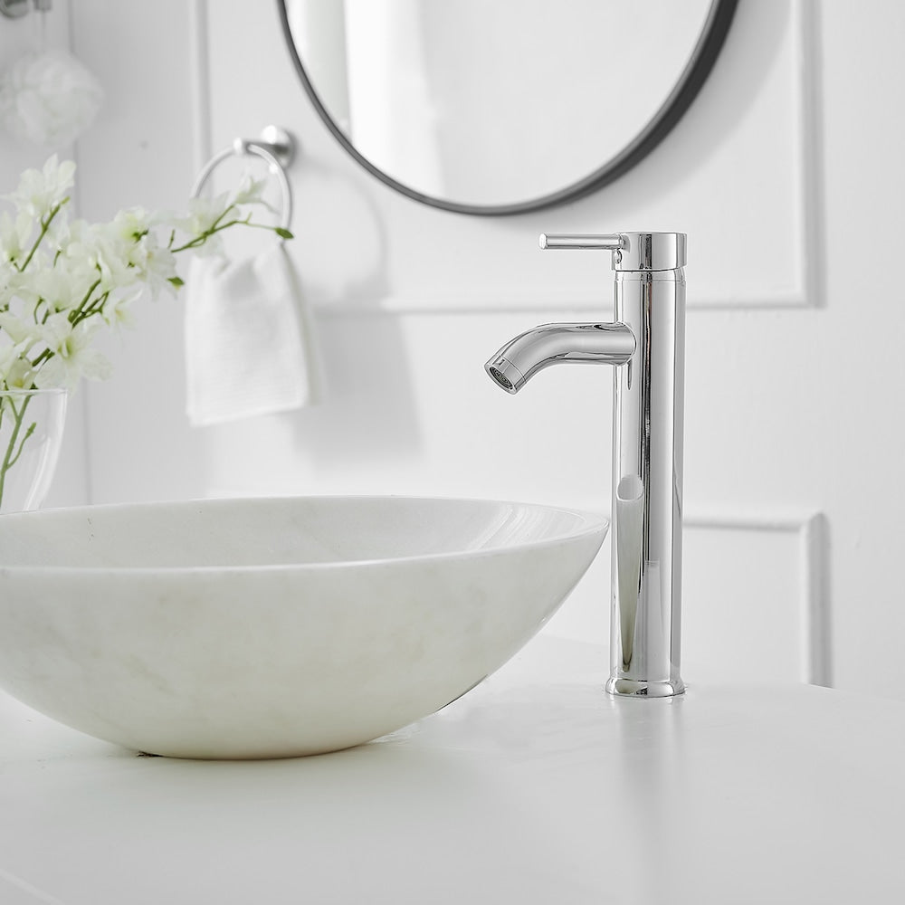 Robinet de lavabo de salle de bains à poignée unique à trou unique avec ensemble de vidange en chrome poli