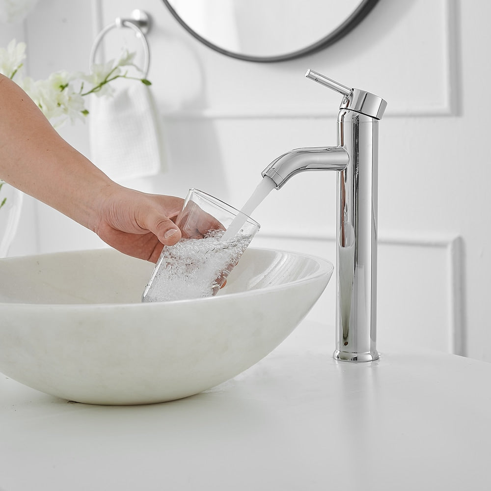 Robinet de lavabo de salle de bains à poignée unique à trou unique avec ensemble de vidange en chrome poli