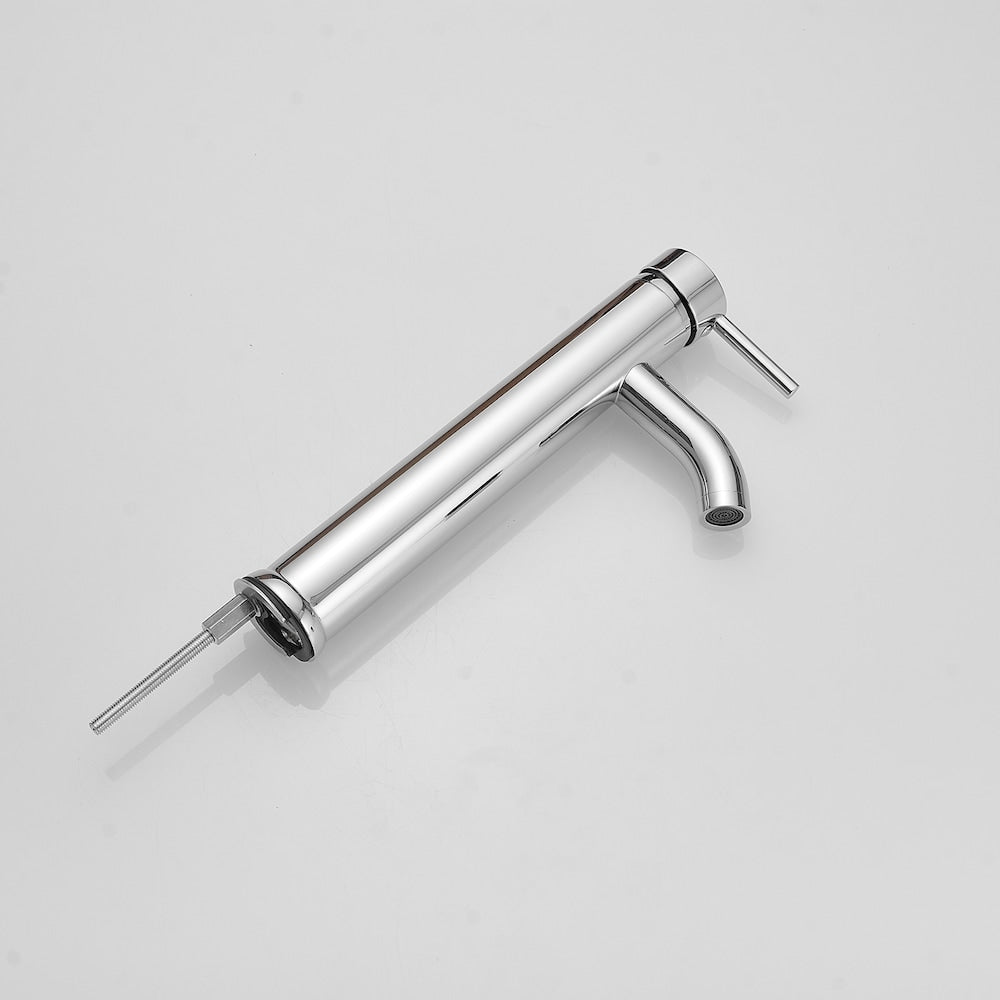 Robinet de lavabo de salle de bains à poignée unique à trou unique avec ensemble de vidange en chrome poli