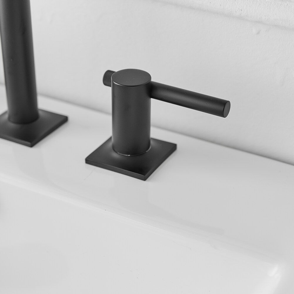 Robinet de salle de bain à double poignée à arc élevé de 8 po à économie d'eau avec kit de vidange en noir mat