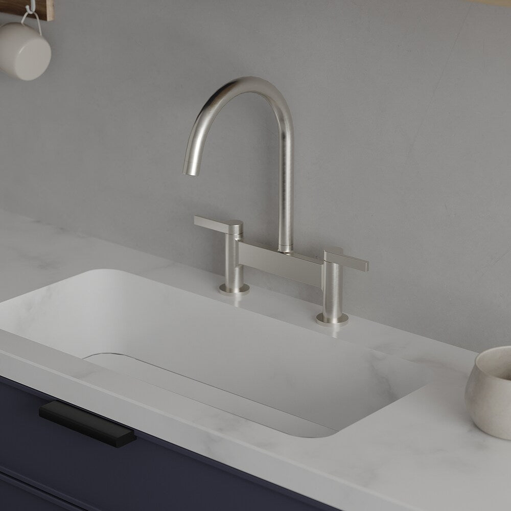 Robinet de cuisine moderne à double poignée et 2 trous avec bec à 360 ° en nickel