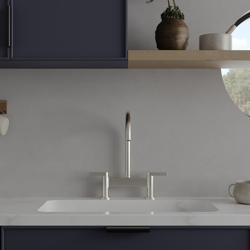 Robinet de cuisine moderne à double poignée et 2 trous avec bec à 360 ° en nickel