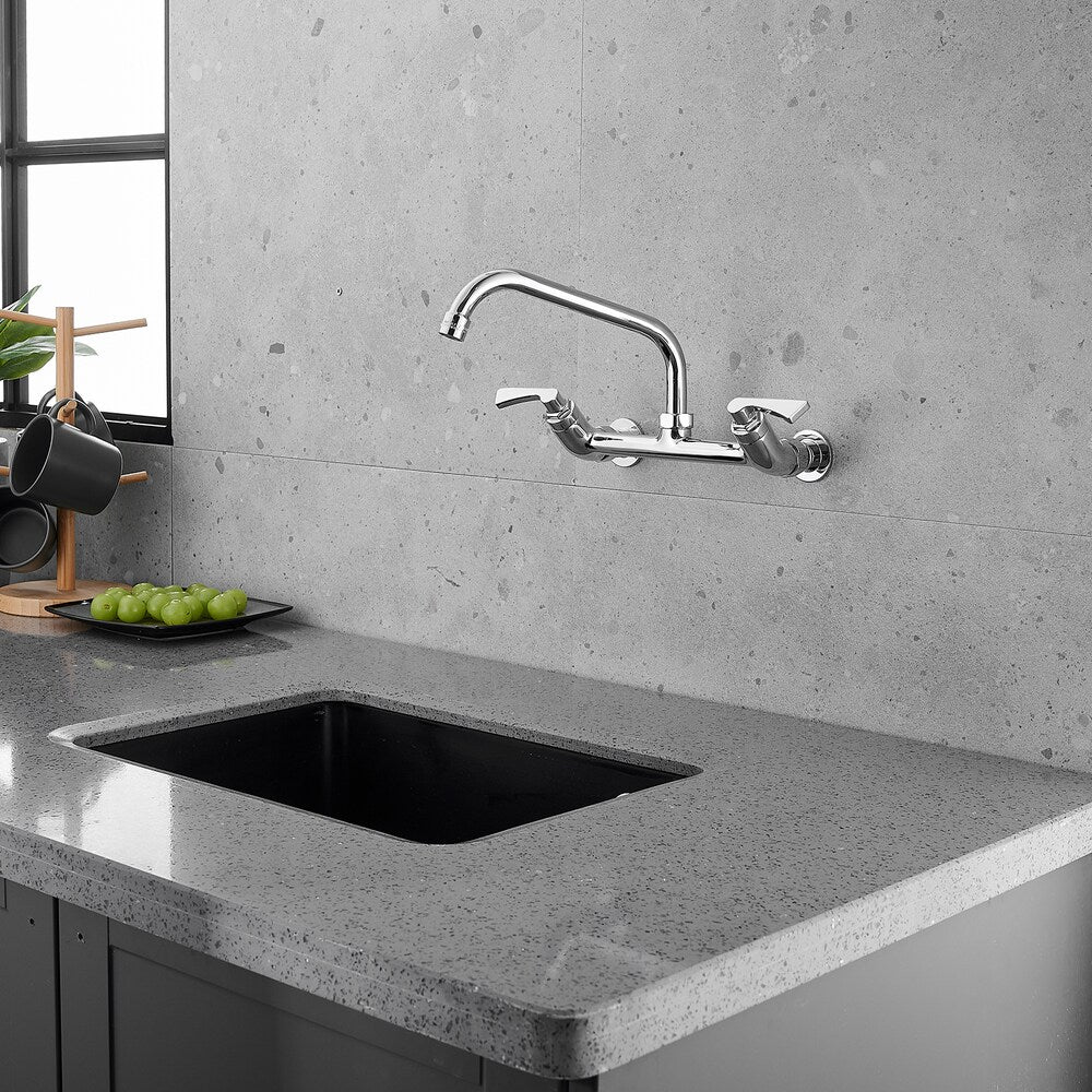 Robinet d'évier commercial à 2 poignées avec bec pivotant de 8 po Robinet de cuisine à montage mural central de 8 po en chrome