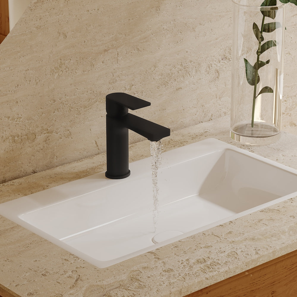 Robinet de salle de bain moderne à poignée unique et à trou unique pour lavabo Robinet de lavabo anti-goutte en noir
