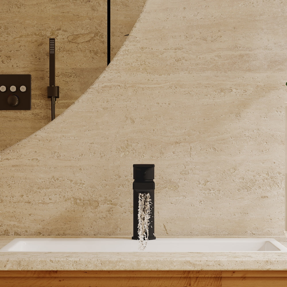 Robinet de salle de bain moderne à poignée unique et à trou unique pour lavabo Robinet de lavabo anti-goutte en noir