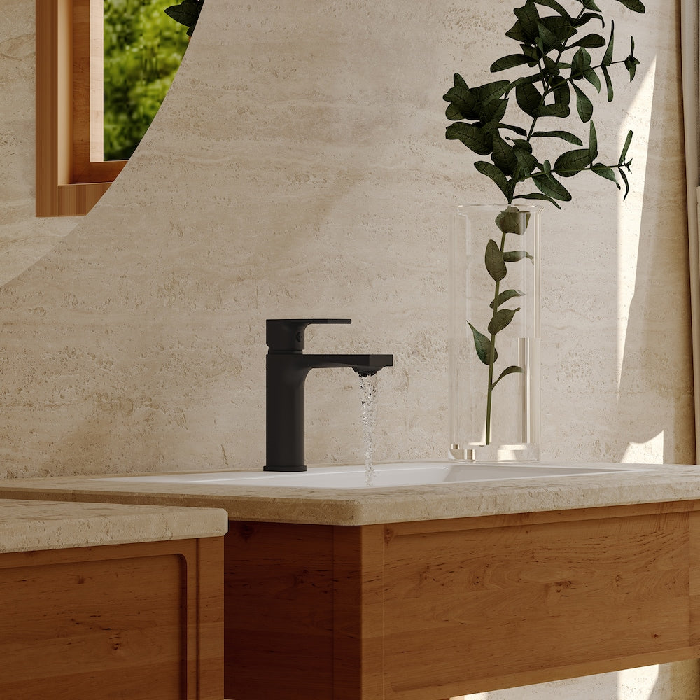 Robinet de salle de bain moderne à poignée unique et à trou unique pour lavabo Robinet de lavabo anti-goutte en noir