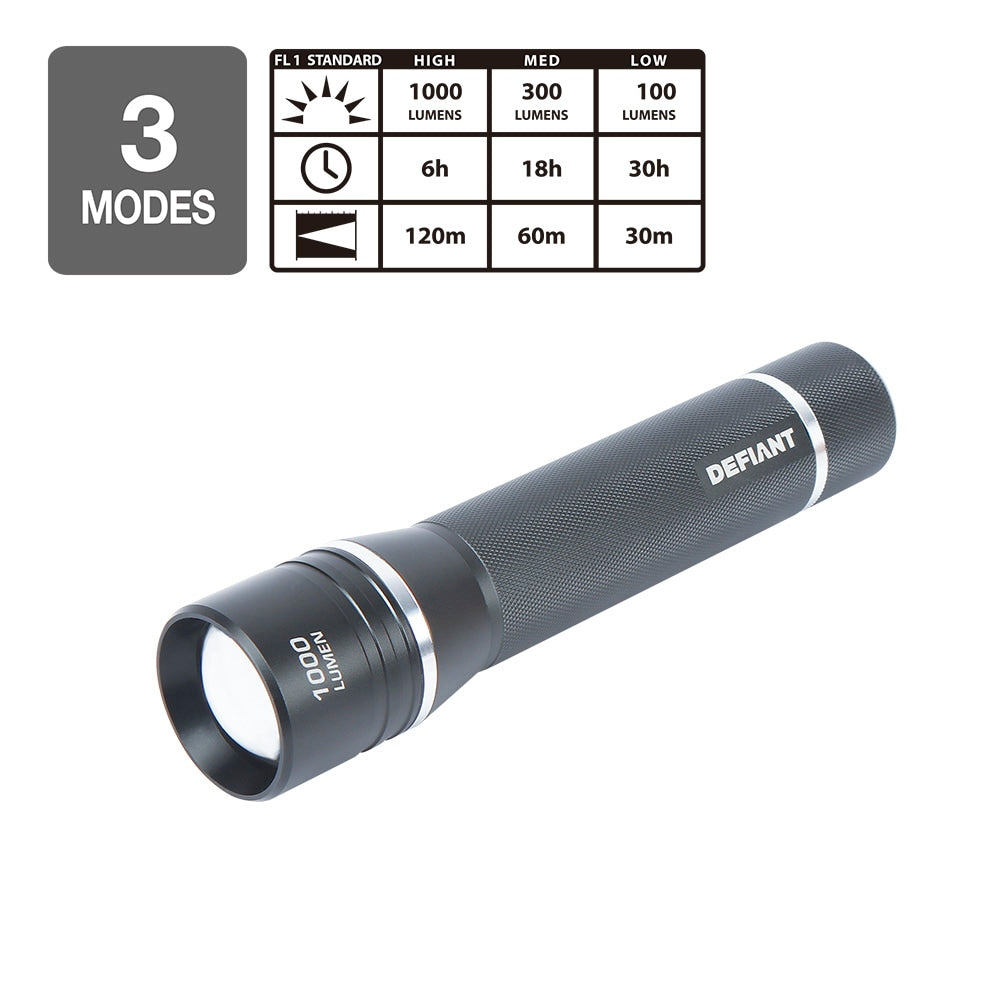 Lampe de poche LED en aluminium à 3 modes de 1 000 lumens (6 piles AA incluses)