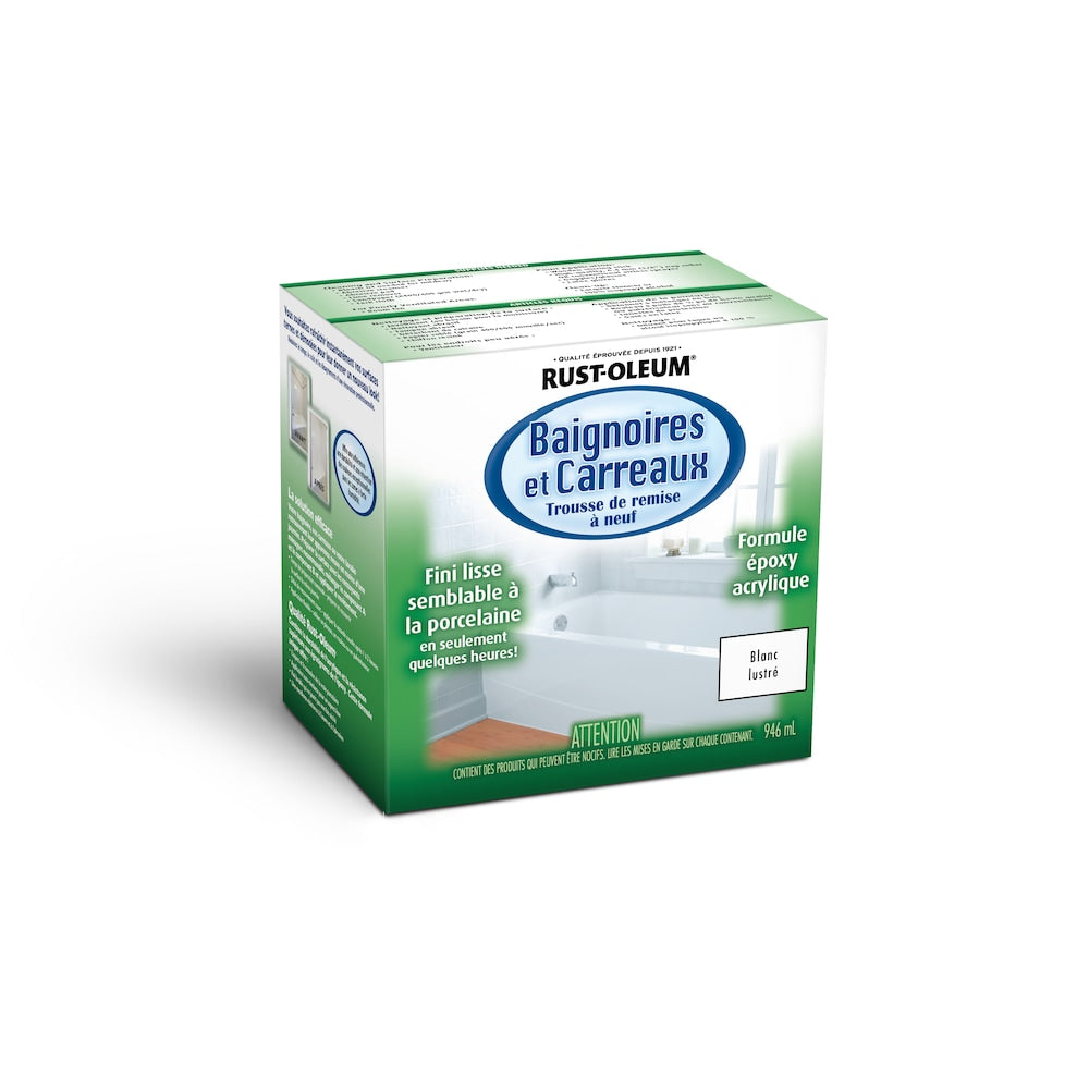 Kit de rénovation de baignoire et de carrelage en blanc brillant, 946 ml