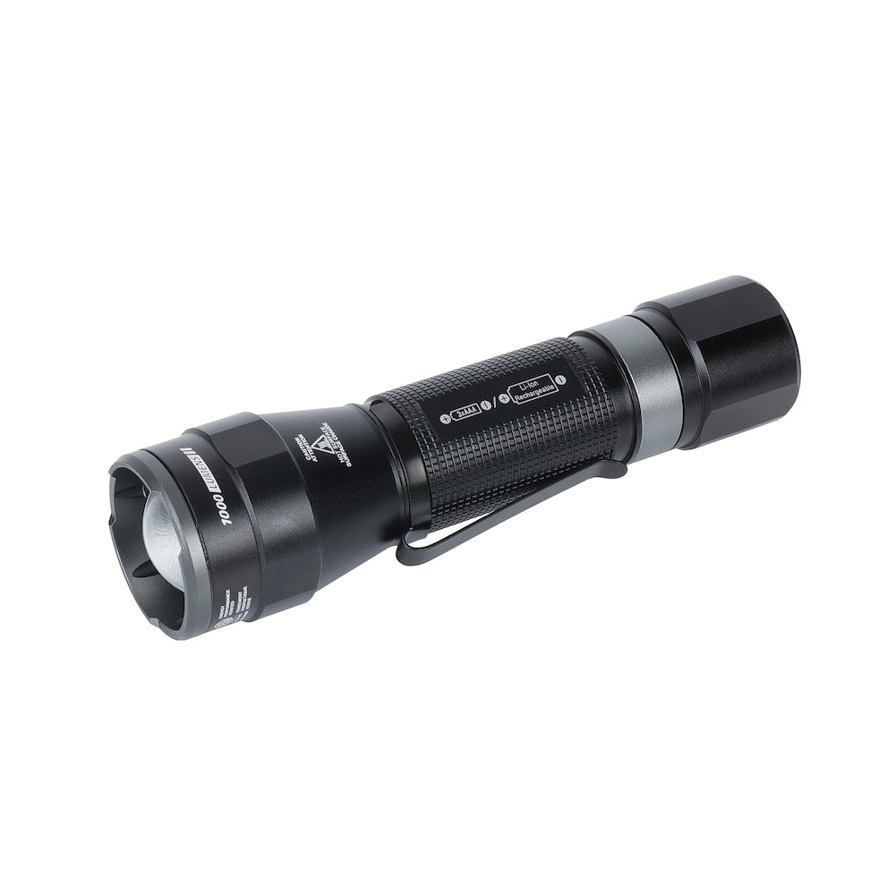 Lampe de poche rechargeable à double puissance de 1 000 lumens en aluminium avec 4 modes de mise au point