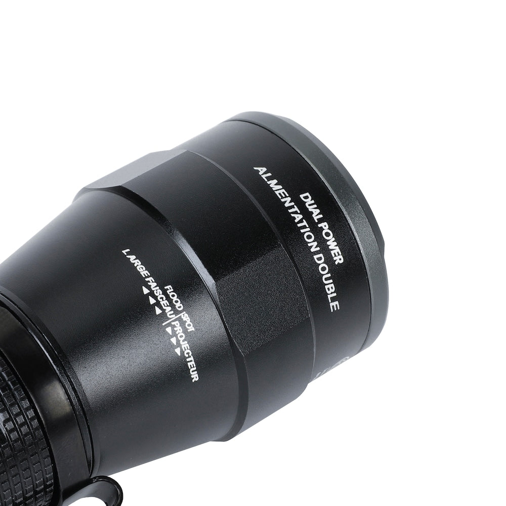 Lampe de poche rechargeable à double puissance de 1 000 lumens en aluminium avec 4 modes de mise au point