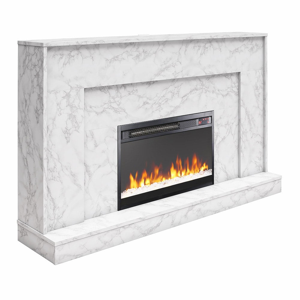 Liberty Mantel Fireplace, White Faux Marble