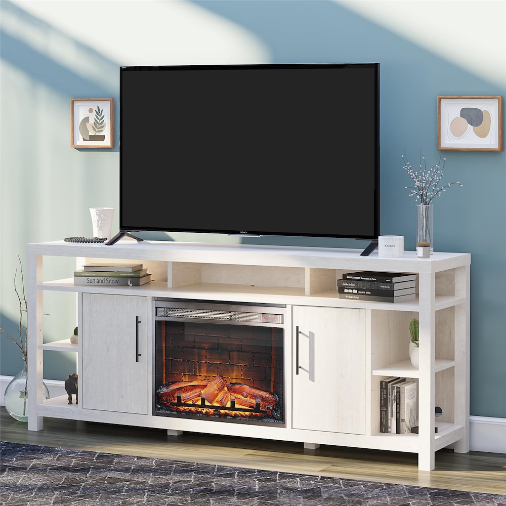 Garrick Electric Fireplace 75" TV Console, Ivory Oak