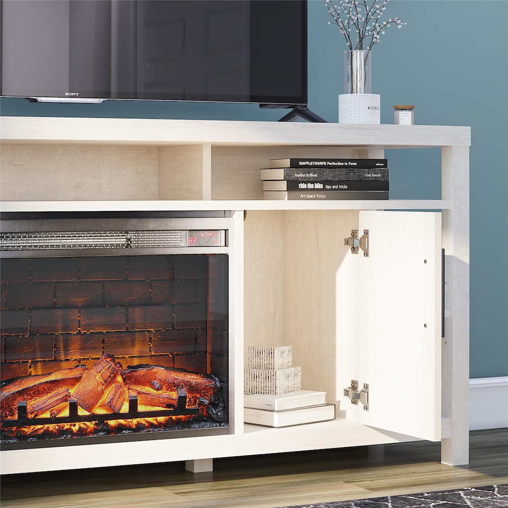 Garrick Electric Fireplace 75" TV Console, Ivory Oak