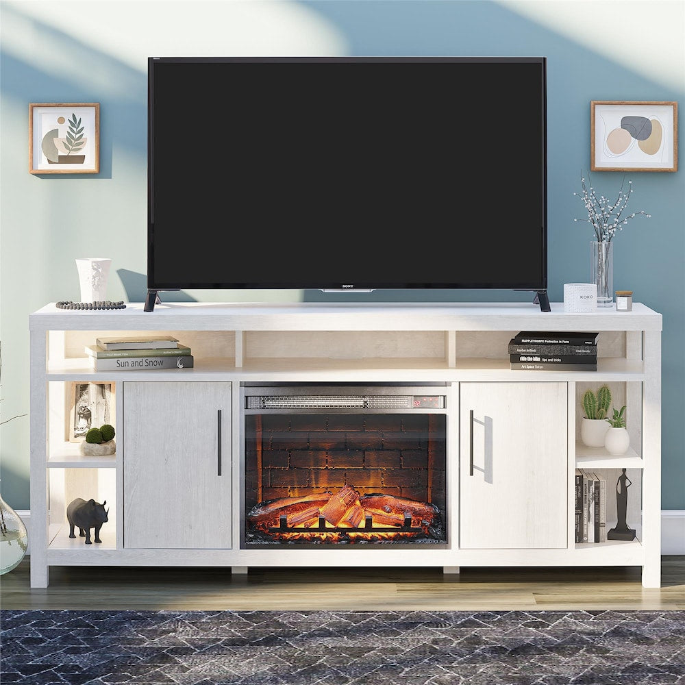 Garrick Electric Fireplace 75" TV Console, Ivory Oak