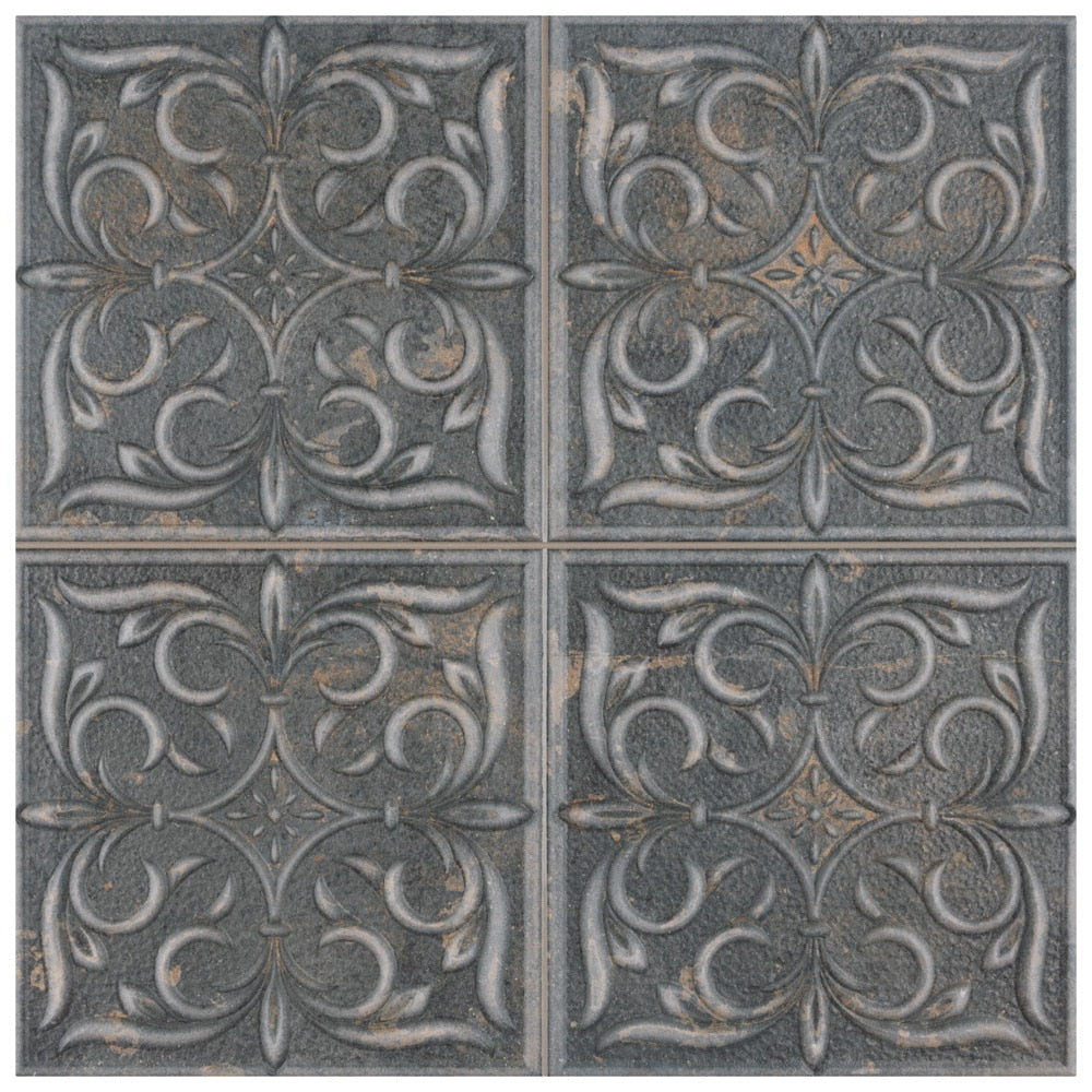 Sample - Antigua Lis Black 12-7/8 in. x 12-7/8 in. Porcelain Wall Tile