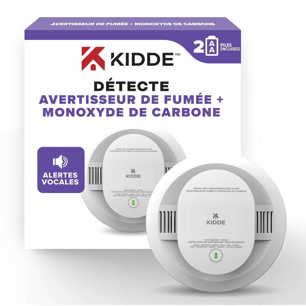 DÉTECTEUR DE FUMÉE ET DE CO À PILE AA AVEC VOIX