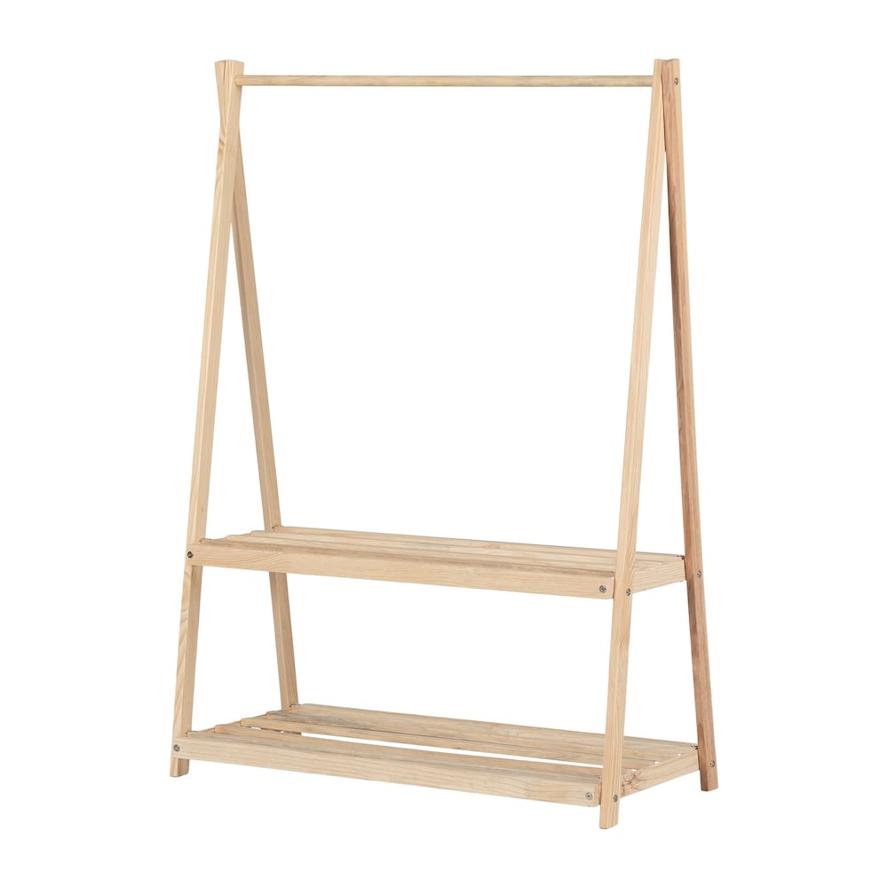 Portant à vêtements en bois Sweedi 41 po x 19 po x 56 po avec étagères de rangement pour enfants en naturel