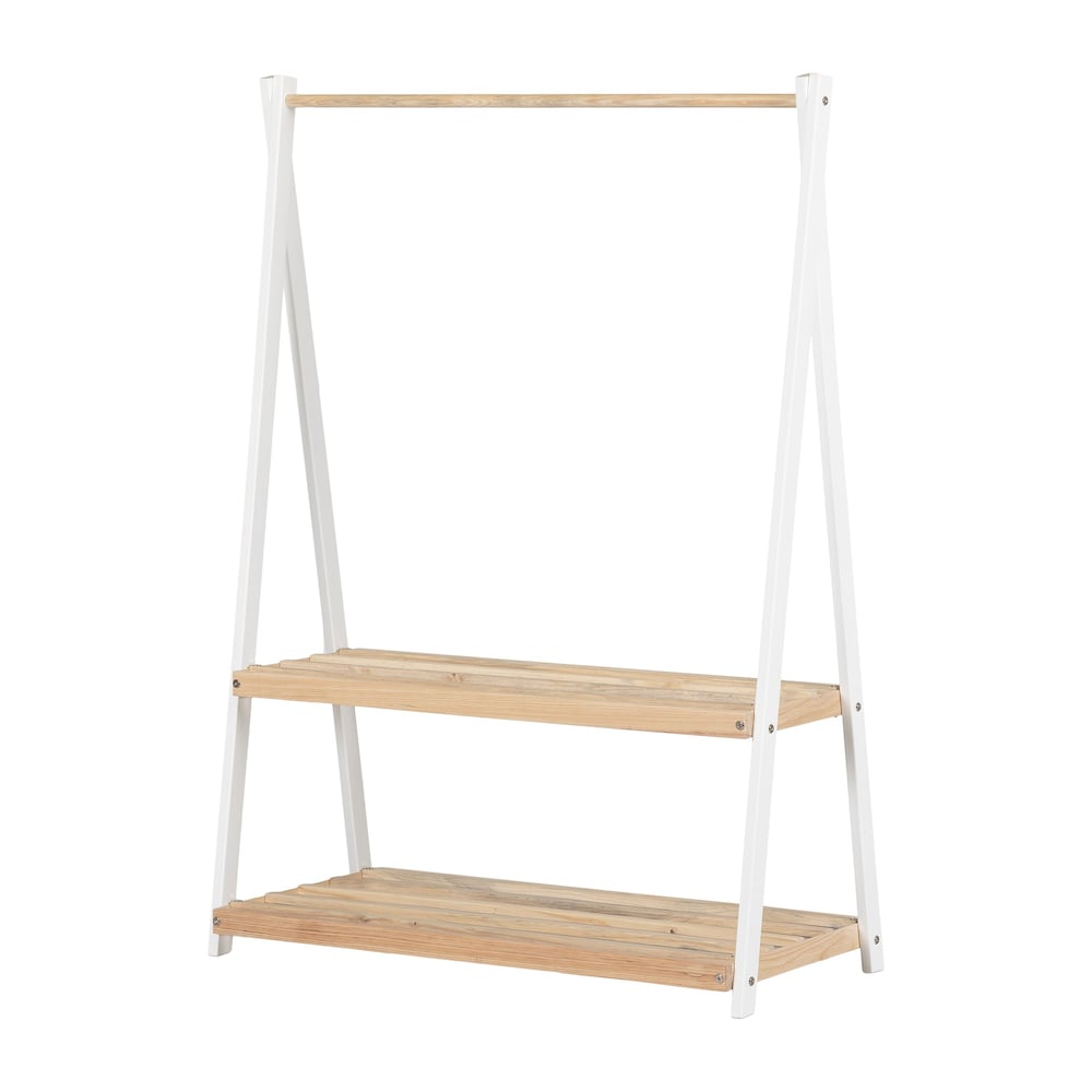 Sweedi 41 po x 19 po x 56 po Portant à vêtements en bois avec étagères de rangement pour enfants Blanc et naturel