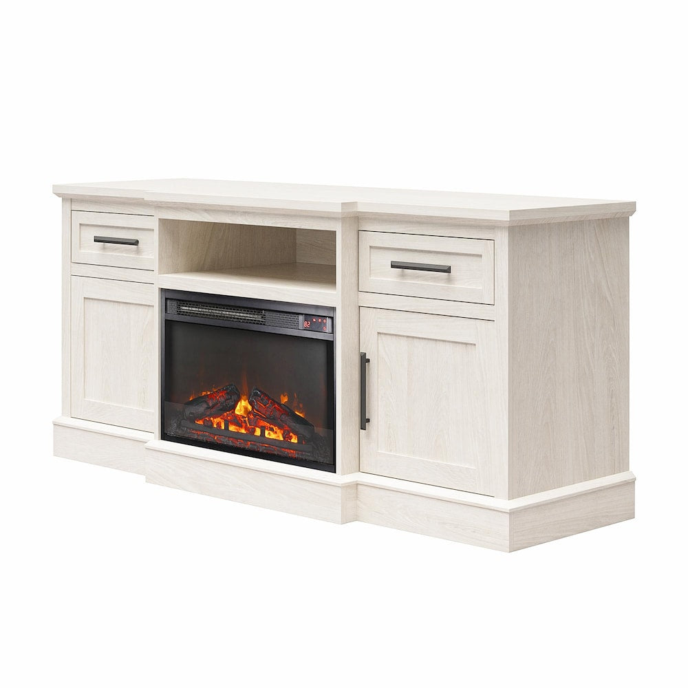 Ameriwood Home Gablewood Electric Fireplace & TV Console for TVs up to 65", White Oak