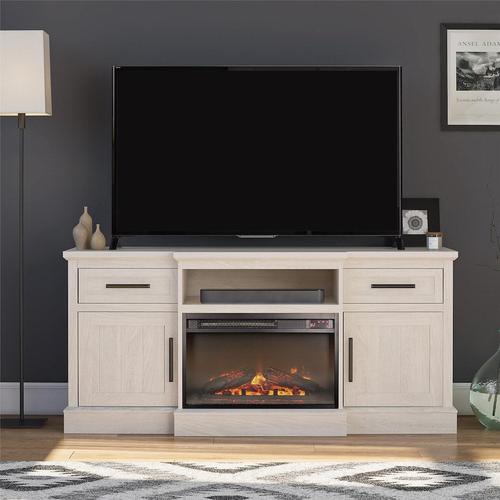 Ameriwood Home Gablewood Electric Fireplace & TV Console for TVs up to 65", White Oak