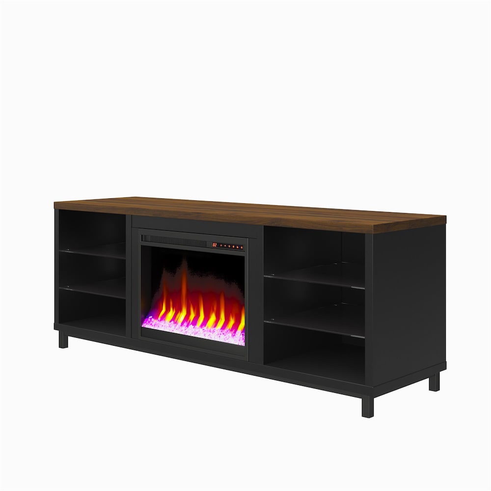 Ameriwood Home Lumina Deluxe Fireplace TV Stand for TVs up to 70", Black with Walnut Top