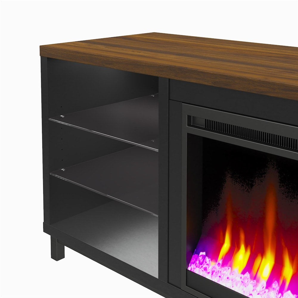 Ameriwood Home Lumina Deluxe Fireplace TV Stand for TVs up to 70", Black with Walnut Top