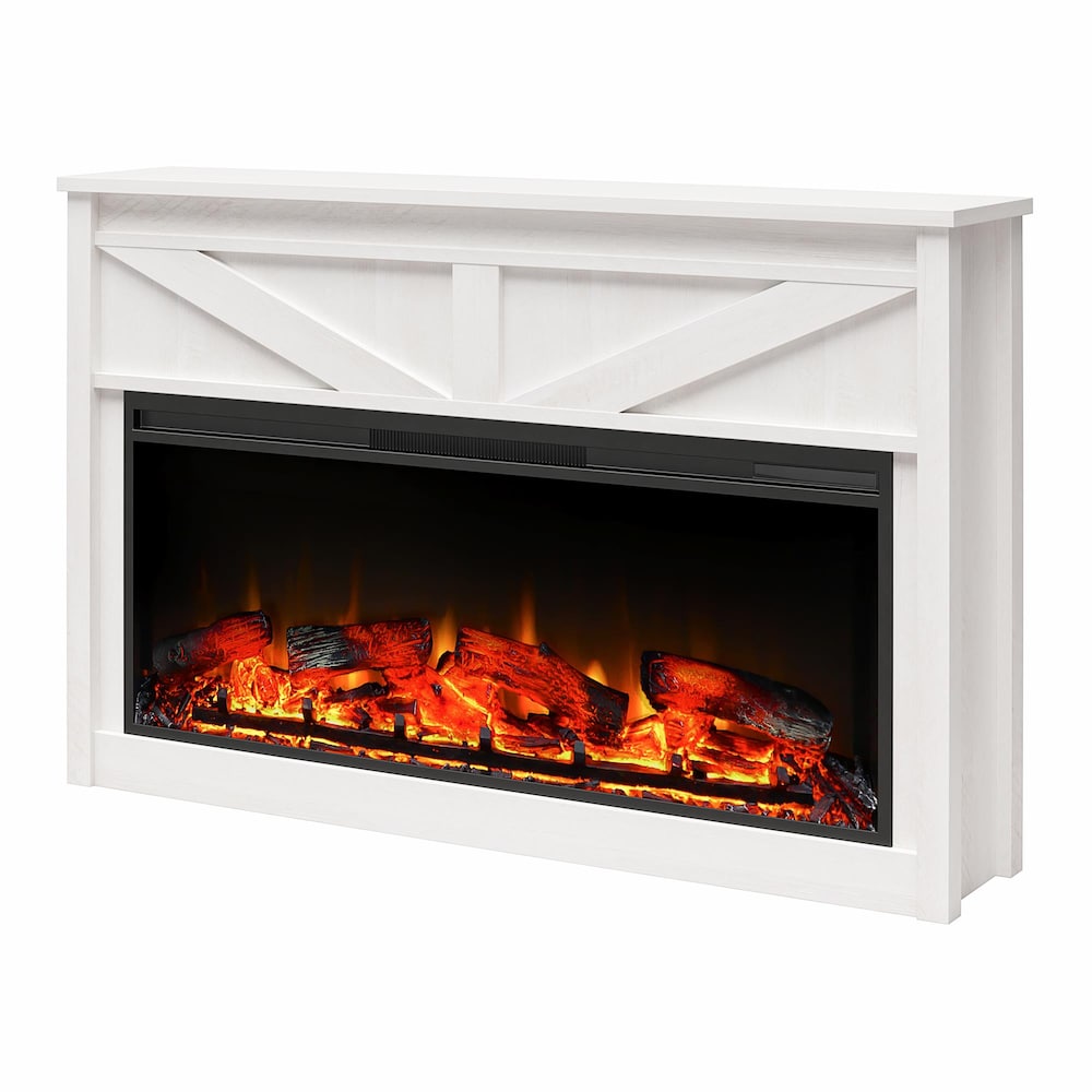 Ameriwood Home Farmington Wide Modern Farmhouse Mantel with Electric Fireplace, Ivory Oak