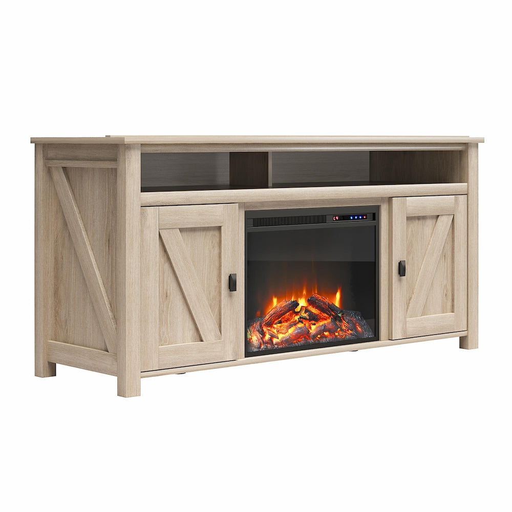 Ameriwood Home Farmington Electric Fireplace TV Console for TVs up to 60", Light Oak