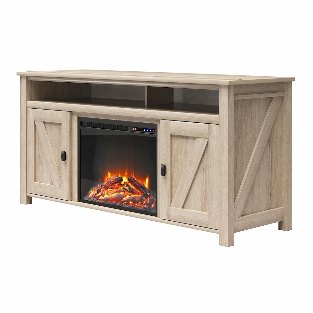 Ameriwood Home Farmington Electric Fireplace TV Console for TVs up to 60", Light Oak