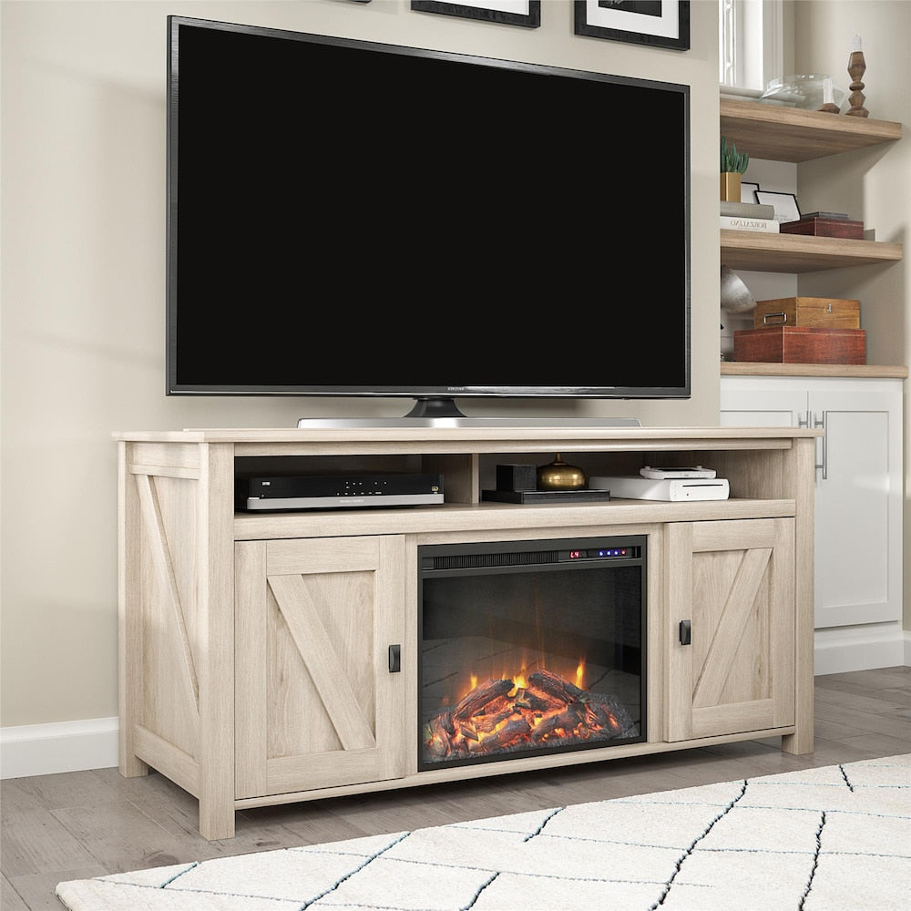 Ameriwood Home Farmington Electric Fireplace TV Console for TVs up to 60", Light Oak