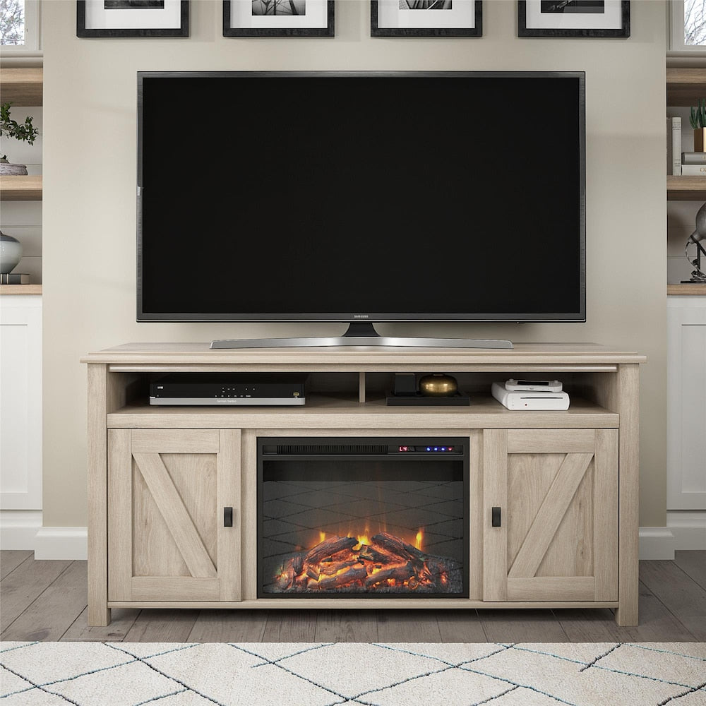 Ameriwood Home Farmington Electric Fireplace TV Console for TVs up to 60", Light Oak