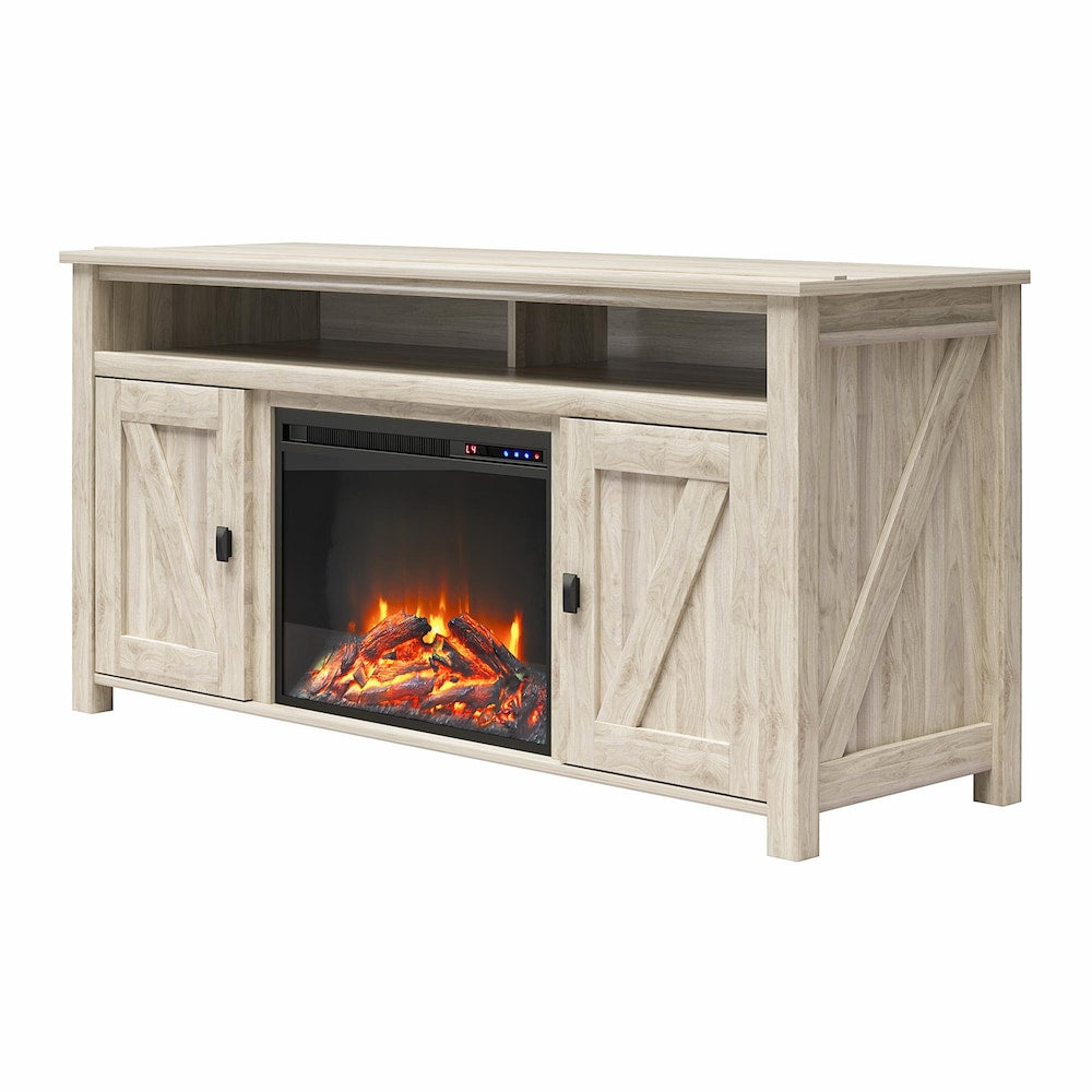 Ameriwood Home Farmington Electric Fireplace TV Console for TVs up to 60", Light Walnut