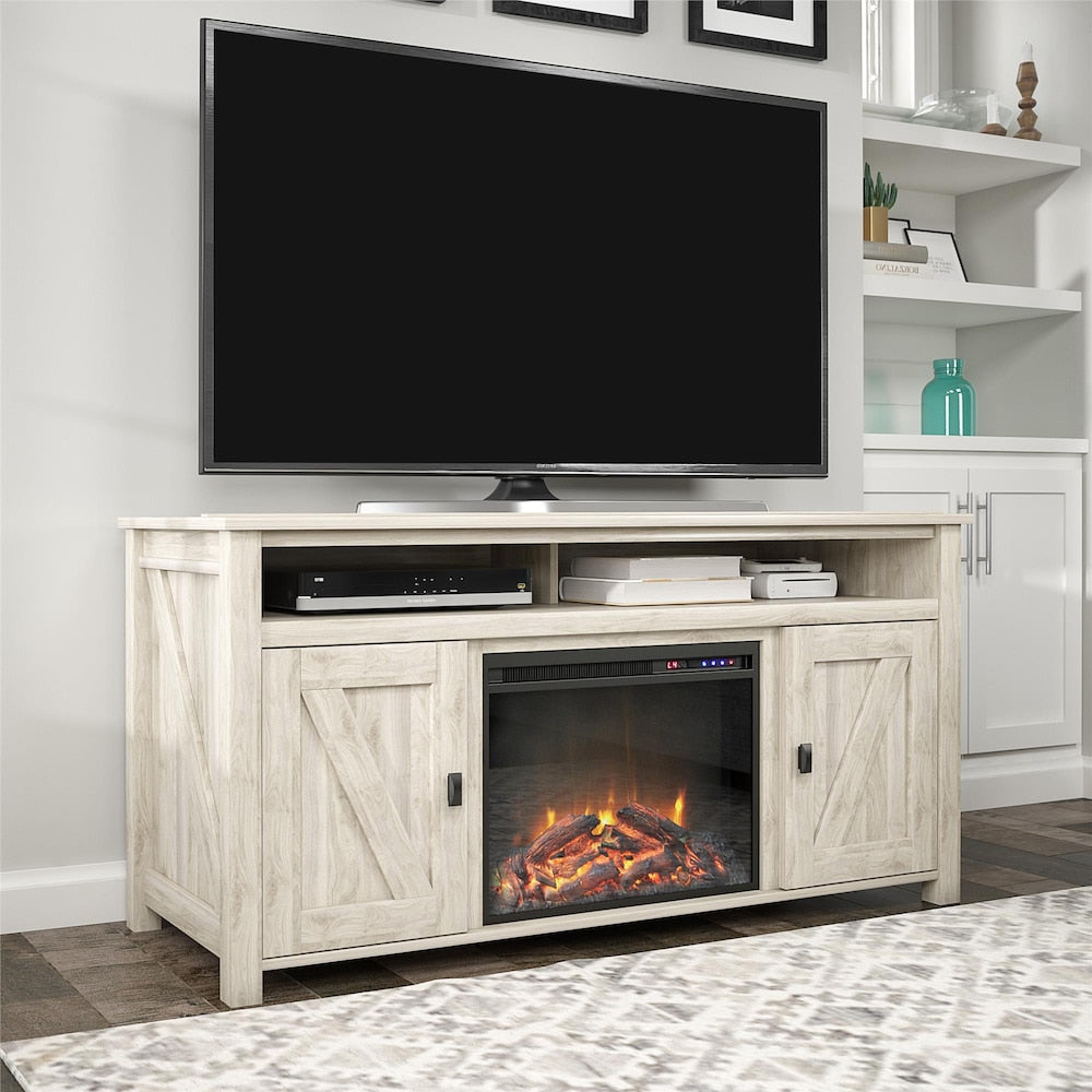 Ameriwood Home Farmington Electric Fireplace TV Console for TVs up to 60", Light Walnut