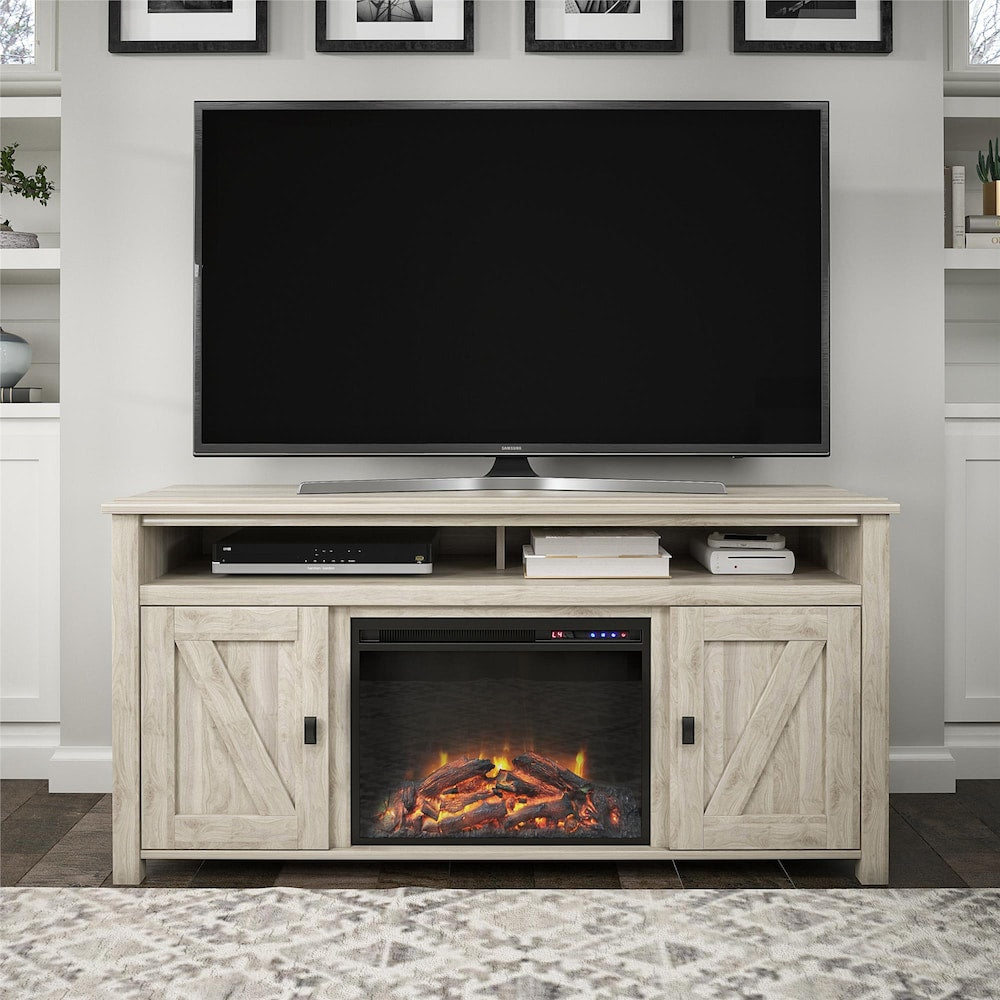 Ameriwood Home Farmington Electric Fireplace TV Console for TVs up to 60", Light Walnut