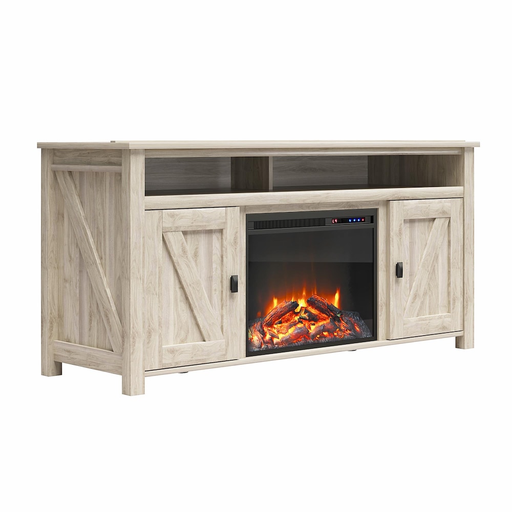 Ameriwood Home Farmington Electric Fireplace TV Console for TVs up to 60", Light Walnut