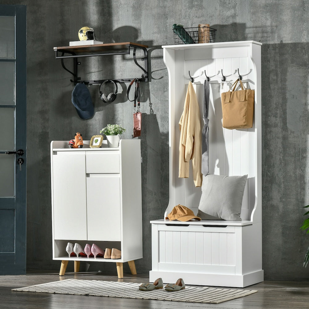 Meuble d'entrée avec portemanteau et banc de rangement