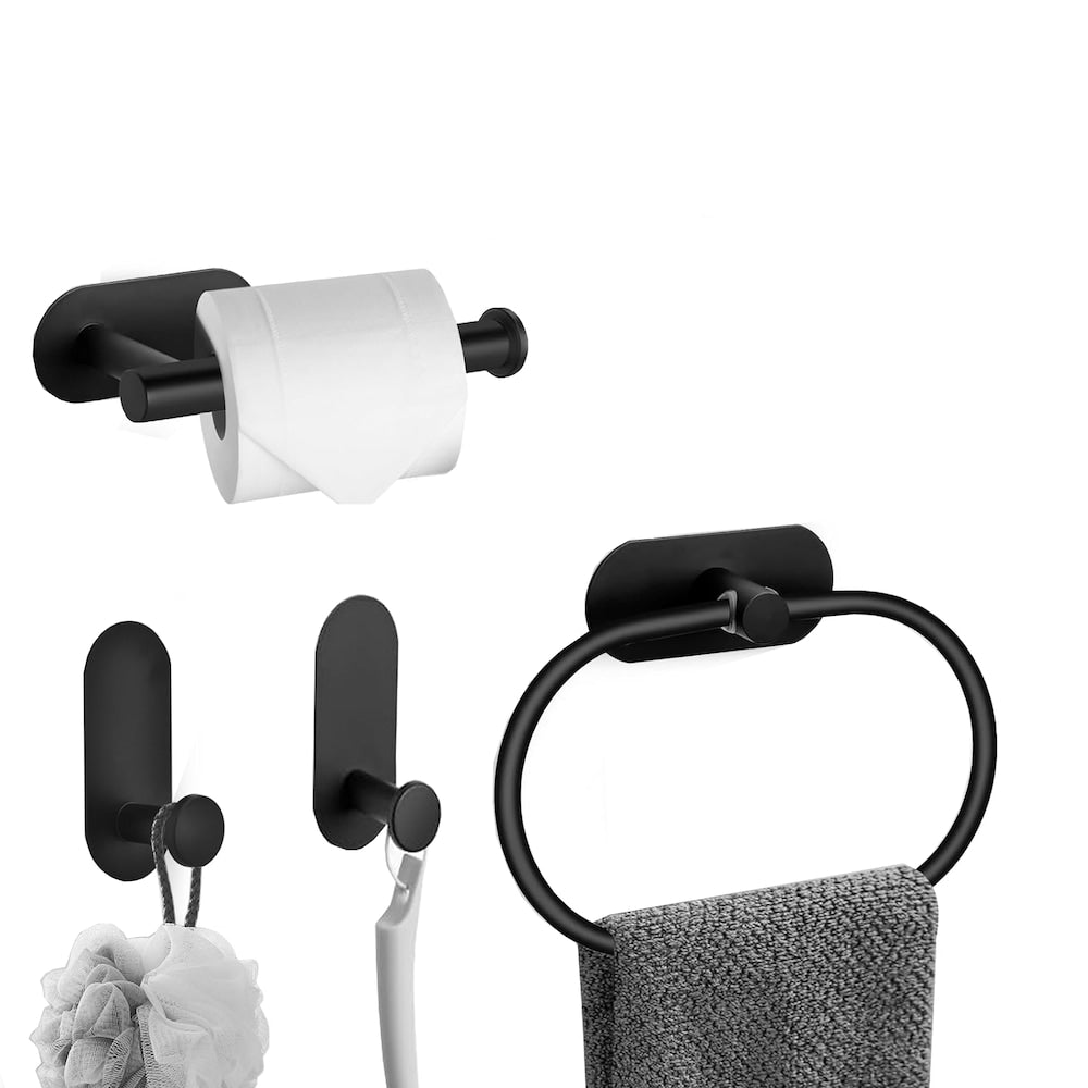 Ensemble d'accessoires de bain auto-adhésifs SUNCREST 4 pièces en noir mat