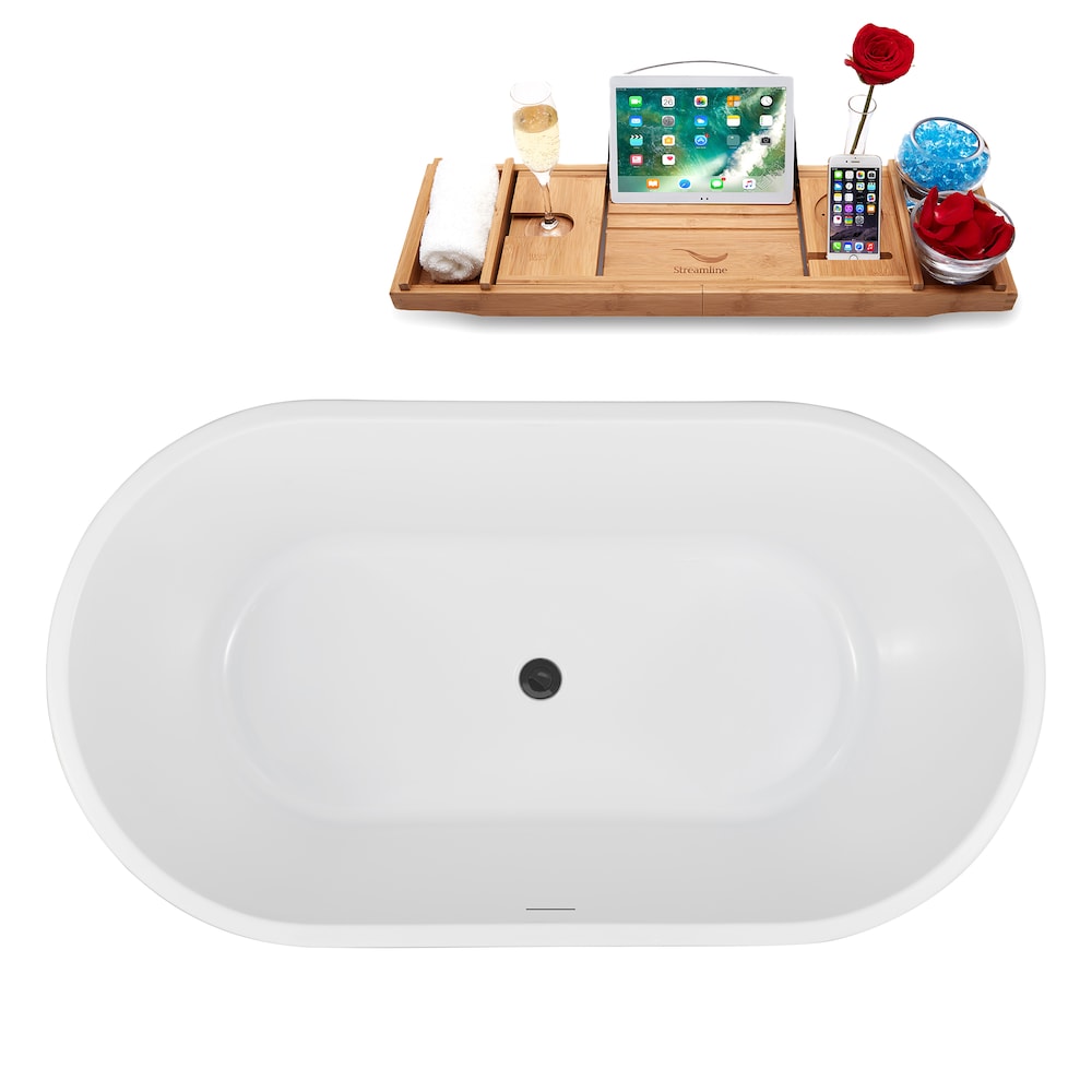 NB5160BGM 54 in.Freestanding Oval Acrylic Bathtub in Glossy White,Tray,Brushed GunMetal Centre Drain
