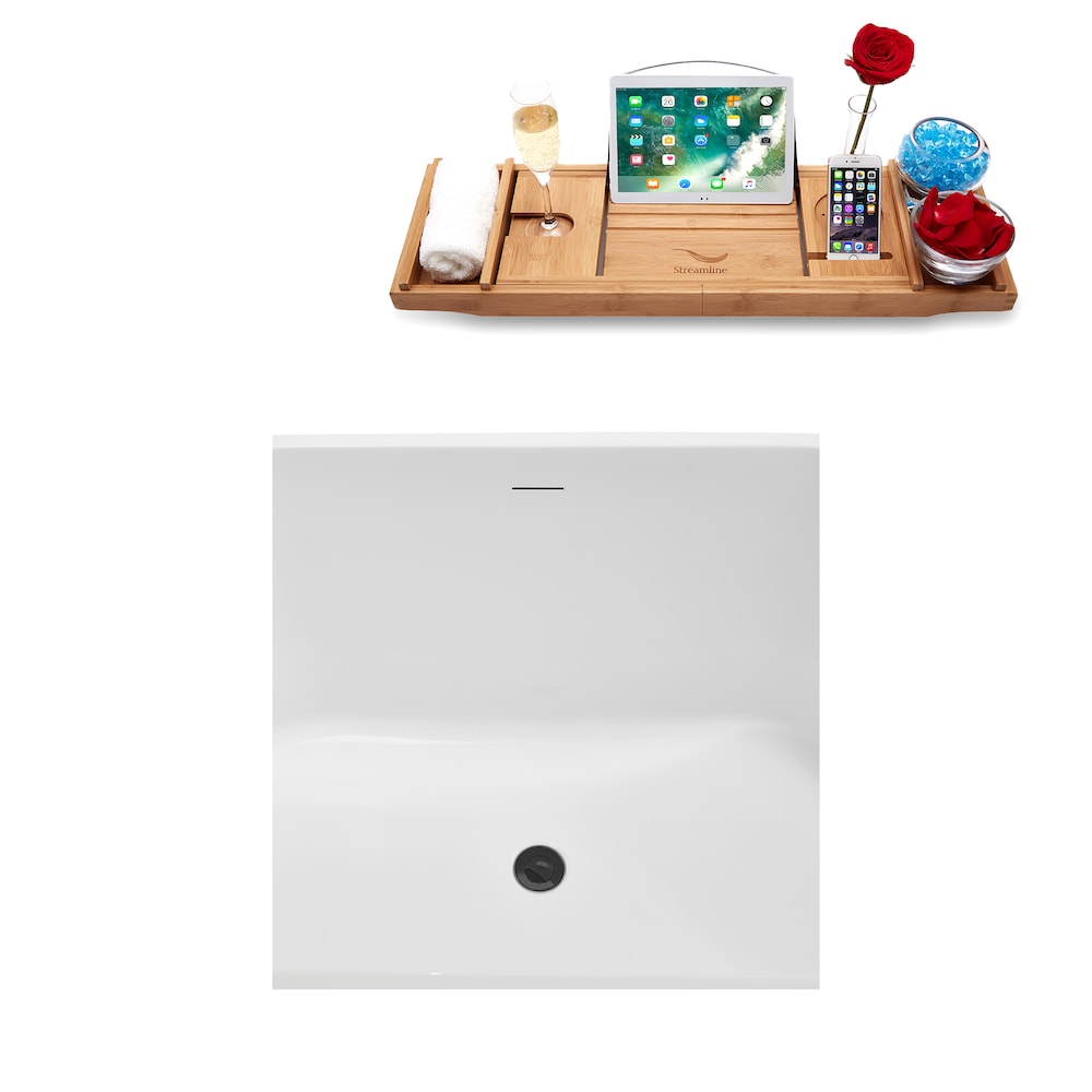 NB5160BGM 54 in.Freestanding Oval Acrylic Bathtub in Glossy White,Tray,Brushed GunMetal Centre Drain