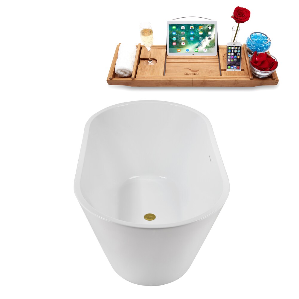 NB5180BGL 54 inch Freestanding Oval Acrylic Bathtub in Glossy White, Tray, Brushed Gold Centre Drain