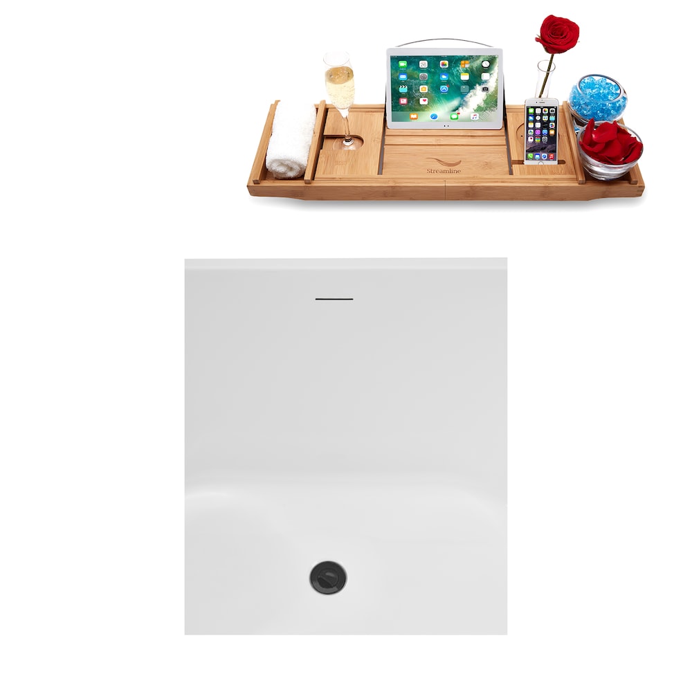 NB5180BGM 54 in.Freestanding Oval Acrylic Bathtub in Glossy White,Tray,Brushed GunMetal Centre Drain
