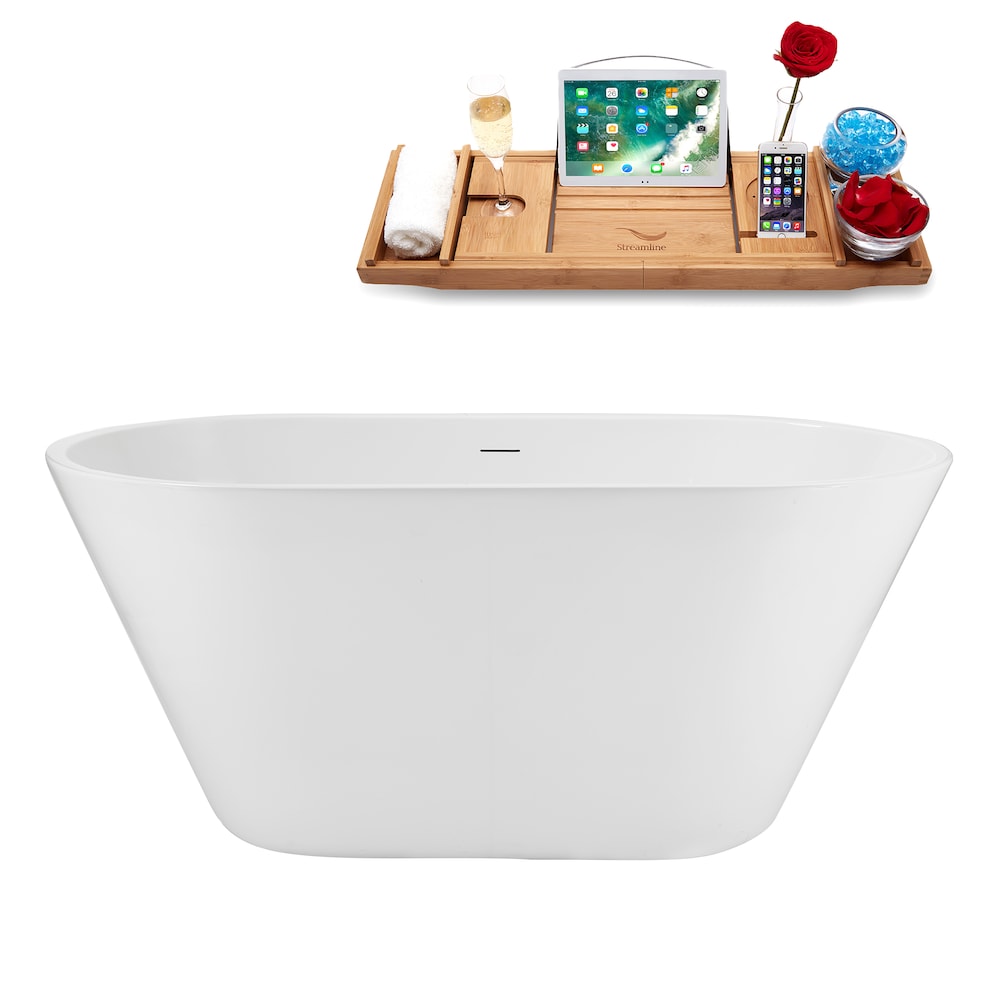NB5180GLD 54 inch Freestanding Oval Acrylic Bathtub in Glossy White,Tray, Polished Gold Centre Drain
