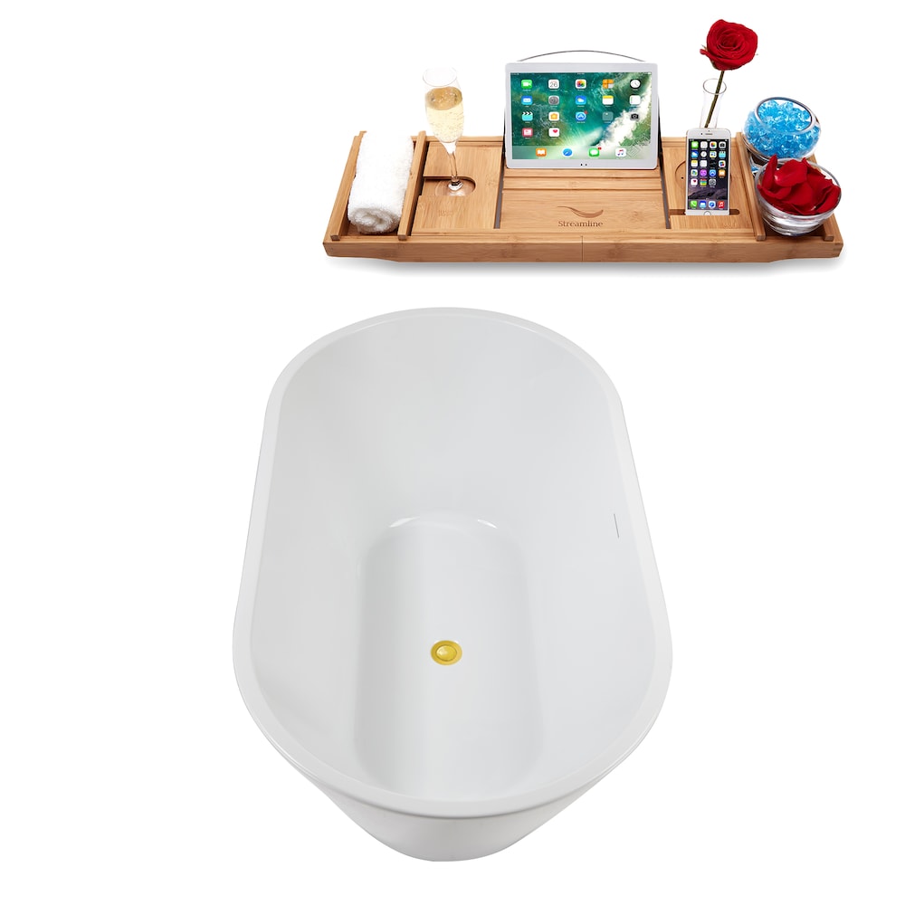 NB5180GLD 54 inch Freestanding Oval Acrylic Bathtub in Glossy White,Tray, Polished Gold Centre Drain