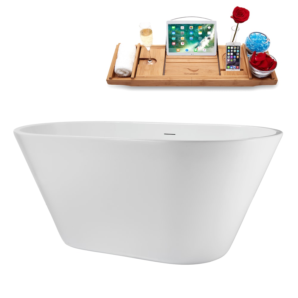 NB5180WH 54 inch Freestanding Oval Acrylic Bathtub in Glossy White, Tray, Glossy White Centre Drain