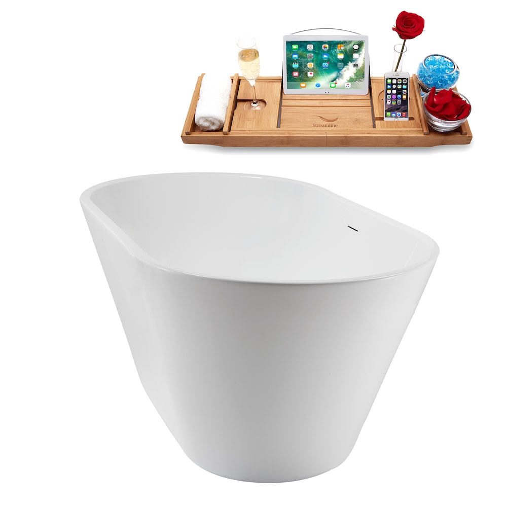 NB5180WH 54 inch Freestanding Oval Acrylic Bathtub in Glossy White, Tray, Glossy White Centre Drain