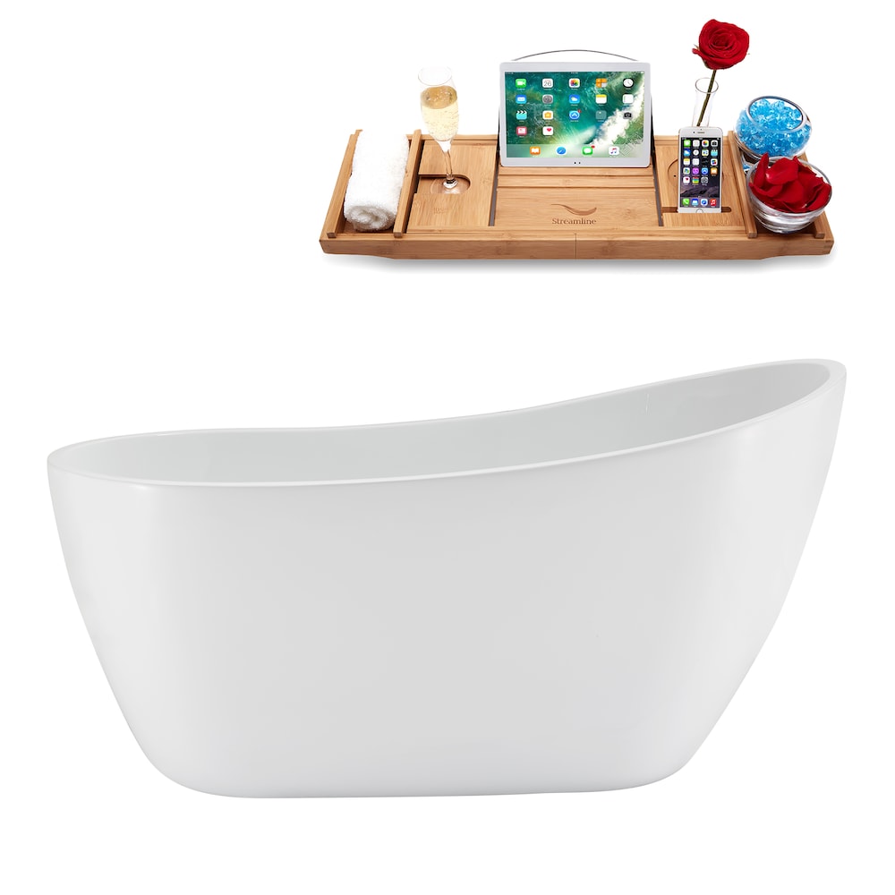 NB5200BNK 55 inch Freestanding Oval Acrylic Bathtub in Glossy White, Tray, Reversible Drain