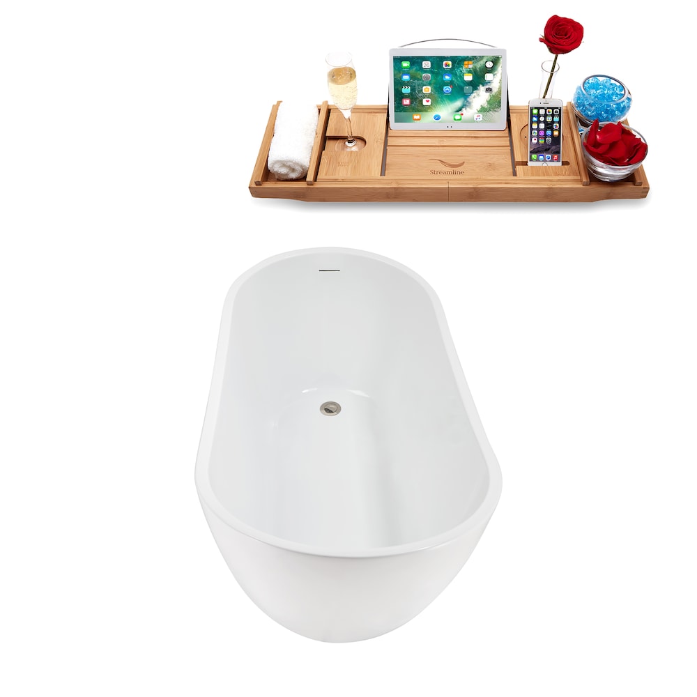 NB5200BNK 55 inch Freestanding Oval Acrylic Bathtub in Glossy White, Tray, Reversible Drain