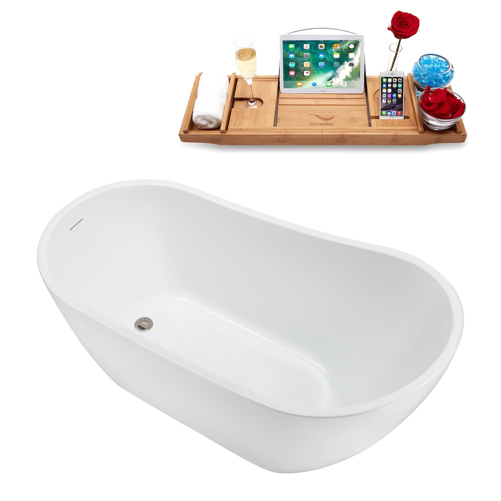 NB5200BNK 55 inch Freestanding Oval Acrylic Bathtub in Glossy White, Tray, Reversible Drain